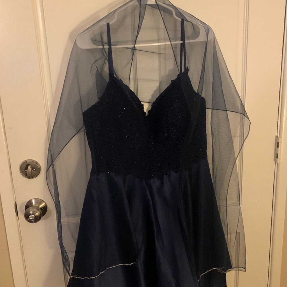 Navy blue cupcake prom dress